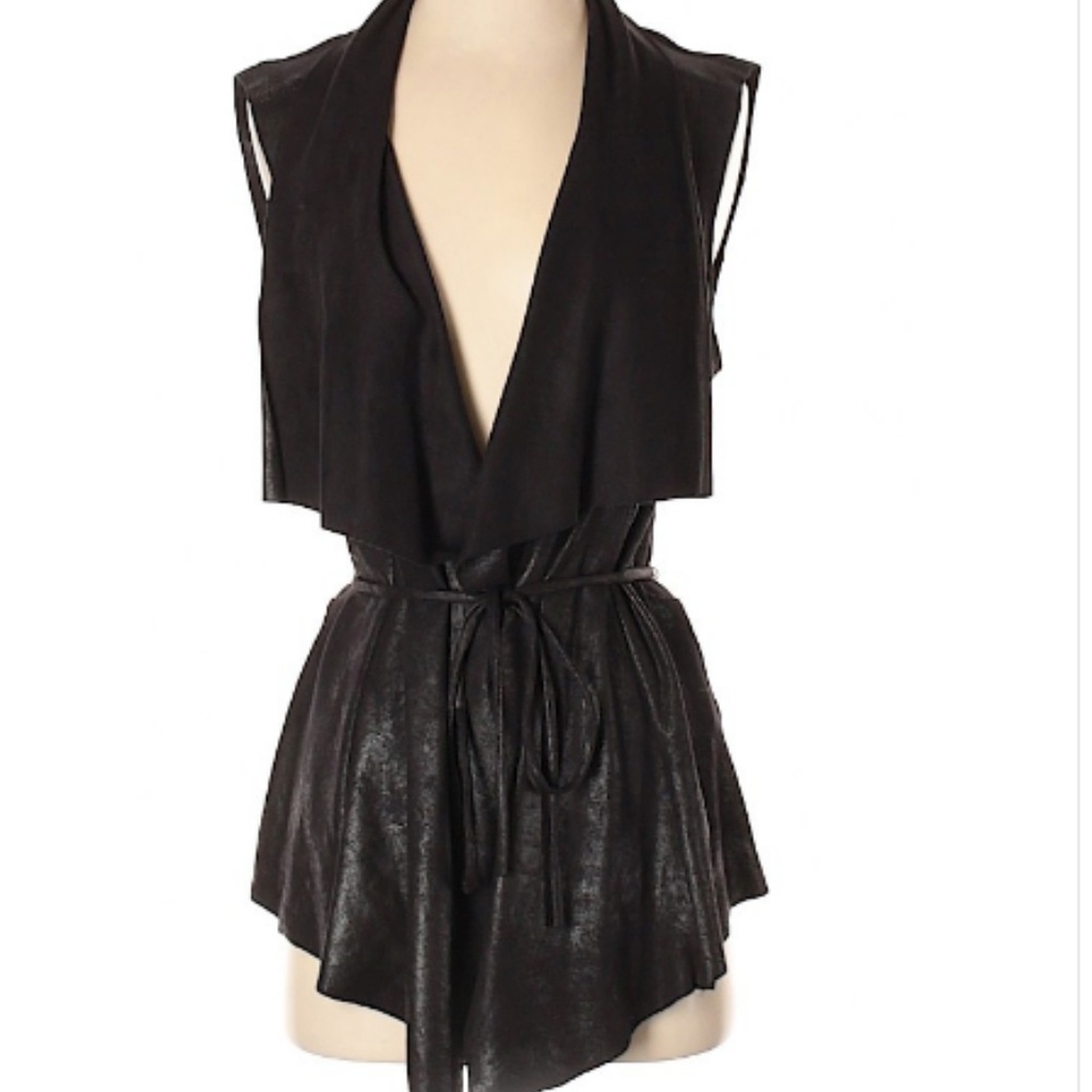 Zara black suede shimmer soft belted Drape vest